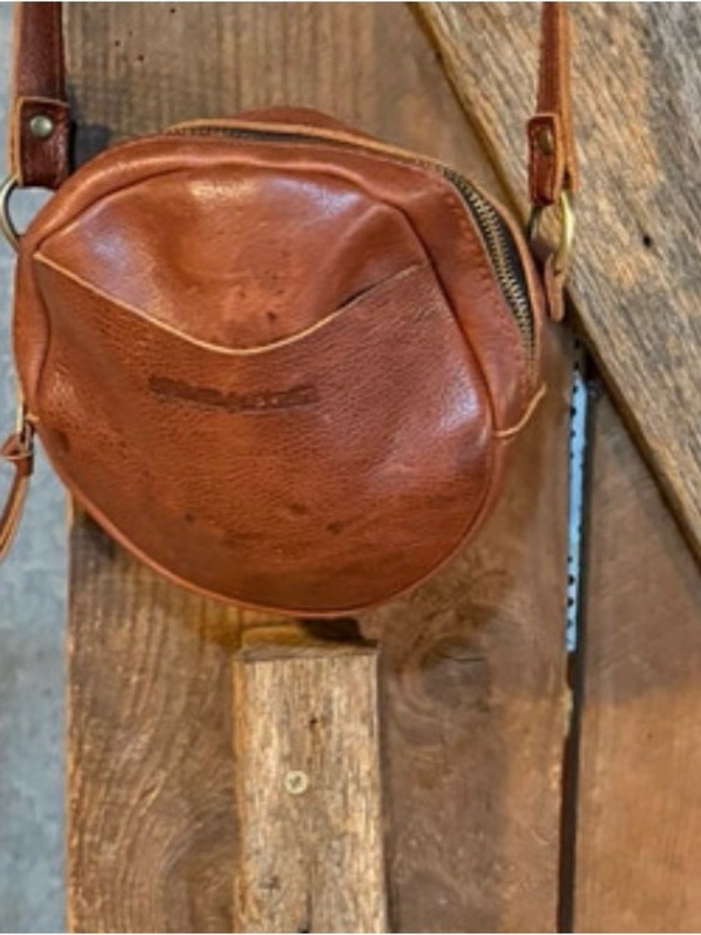 Portland Leather Round Crossbody Bag in Cognac Brown